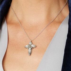 NWT Brighton Spear Cross Necklace Crystal Cathedral Inspiration Silver Plated